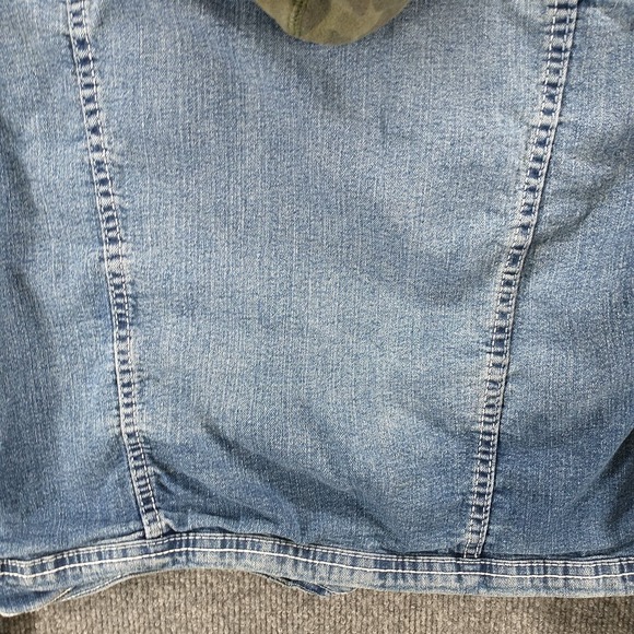 WallFlower Girls Hooded Denim Jean Jacket Blue Green Camo Large Layered Look - Picture 7 of 12